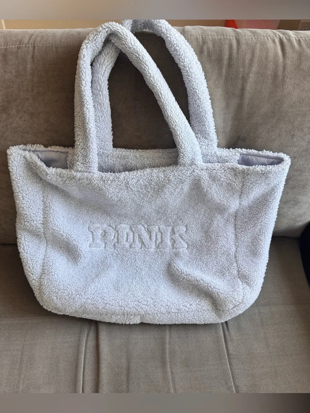 PINK Victoria's Secret Plush Tote in Light Blue